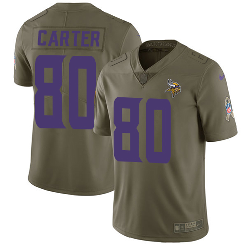 Nike Vikings #80 Cris Carter Olive Men's Stitched NFL Limited Salute to Service Jersey